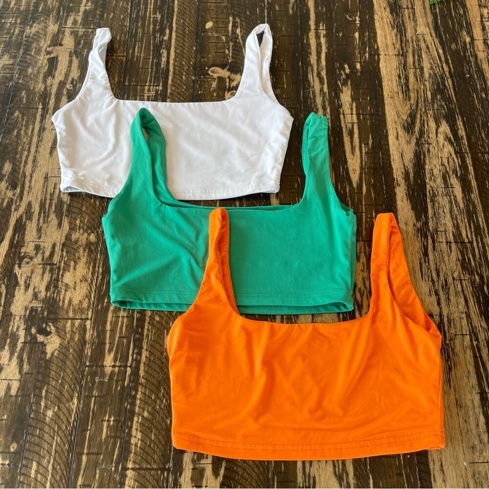 BUNDLE - 3 White Green Orange Crop Top - MEDIUM